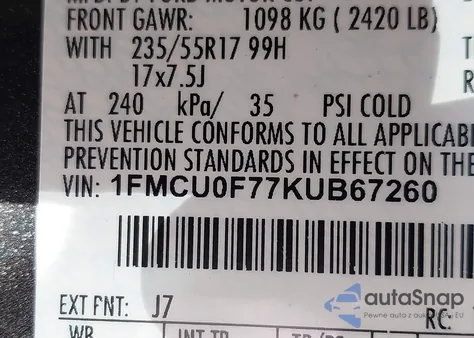 2019 Ford Escape S from USA, damaged, VIN 1FMCU0F77KUB67260